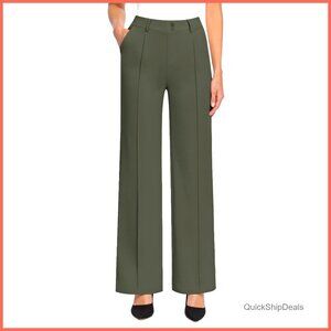 Stretchy Pull-On Work Pants High Waist Wide Leg with Pockets